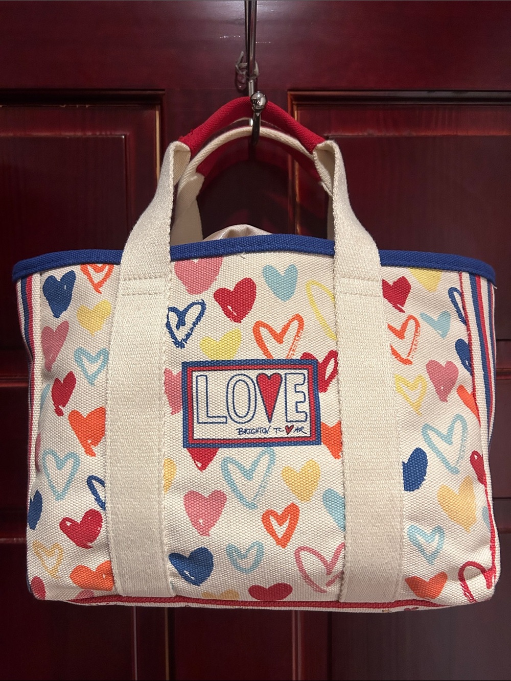 Brighton Multicolor Heart Canvas Tote with Cream Handles